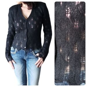 King Louie pointelle coquette wool cardigan